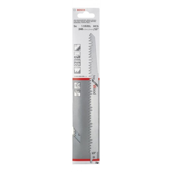Bosch Top Serisi Ahşap için Panter Testere Bıçağı S 1531 L - 5'li Bosch Top Serisi Ahşap için Panter Testere Bıçağı S 1531 L - 5'li