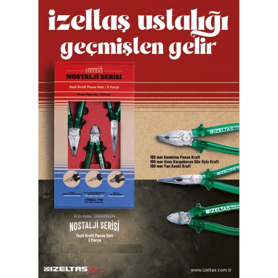 İzeltaş 13000005314 Nostalji Serisi Kraft Pense Seti 3 Parça