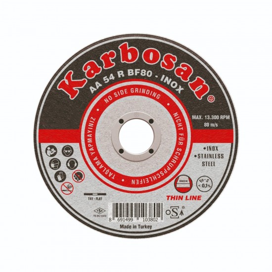 Karbosan 910380 Paslanmaz Çelik (Inox) Kesme Diski 115 x 1.0 x 22.23 mm - 25'li Paket Karbosan 910380 Paslanmaz Çelik (Inox) Kesme Diski 115 x 1.0 x 22.23 mm - 25'li Paket